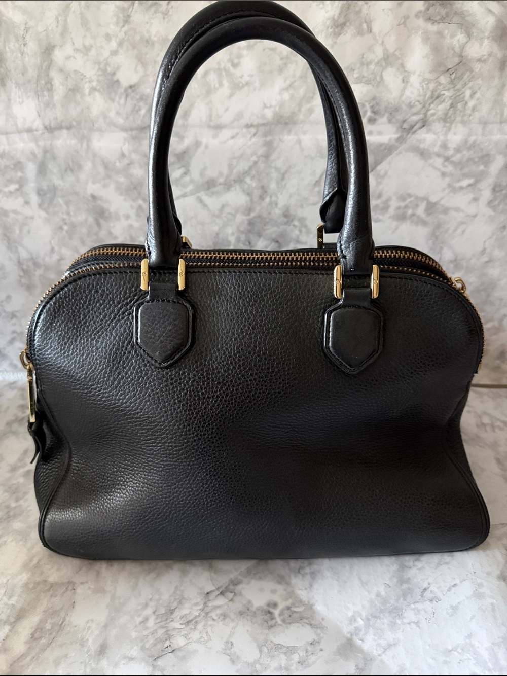 Tory Burch Black Leather Double-Handle Satchel with Gold Hardware - Picture 2 of 7